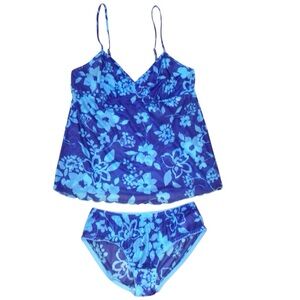 NWOT Blue Floral Semi-Sheer Lingerie Set Size S Cami Top & Matching Panty